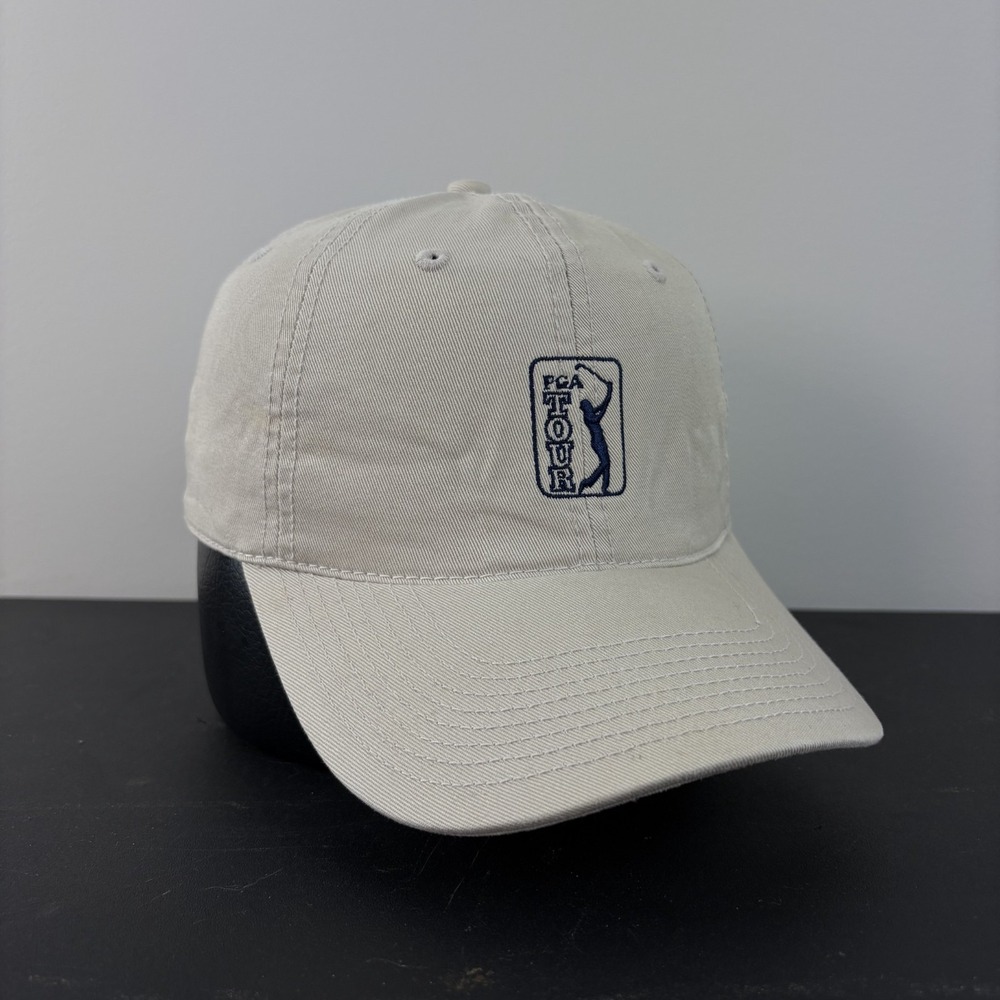 Vintage Y2K PGA Tour Golf Hat Outing Khaki Beige Dad Cap Strapback Adjustable